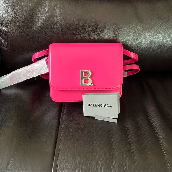 BALENCIAGA Shiny Box Calfskin Small B Bag in Fluo Pink. Never Worn - Picture 1 of 9